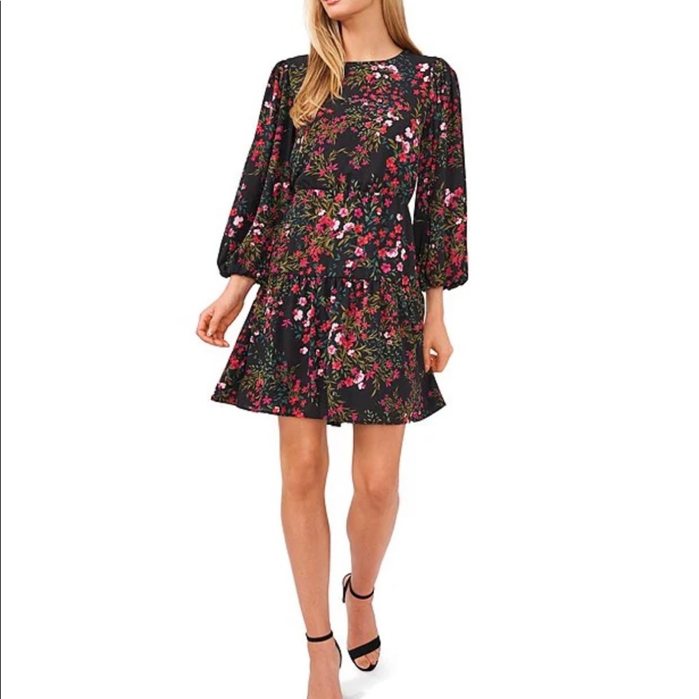 NWT CeCe Crew Neck Balloon Sleeve Garden Dress Black XL